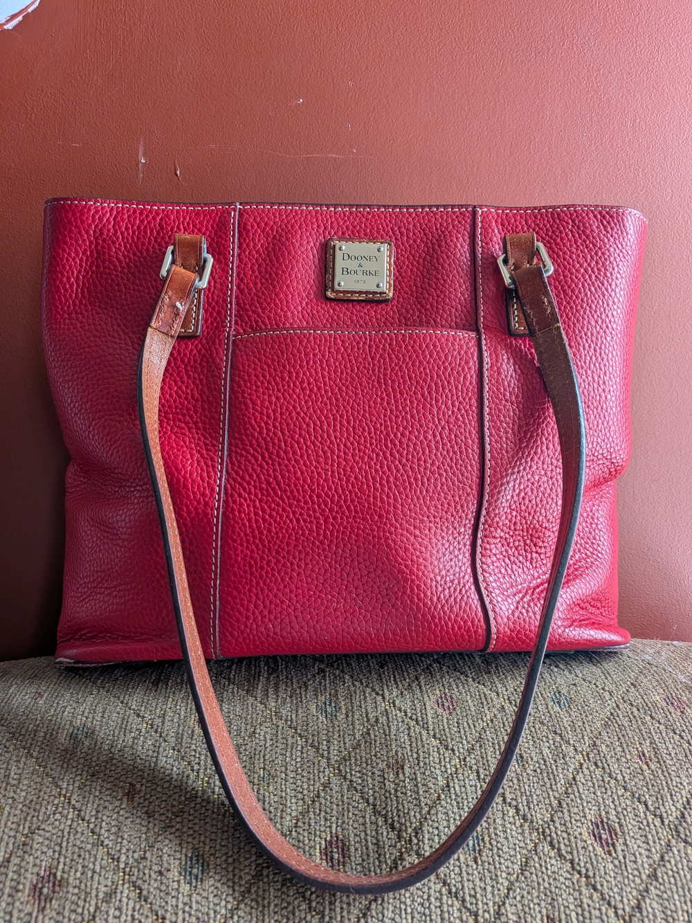 Dooney & Bourke Red Pebbled Leather Tote